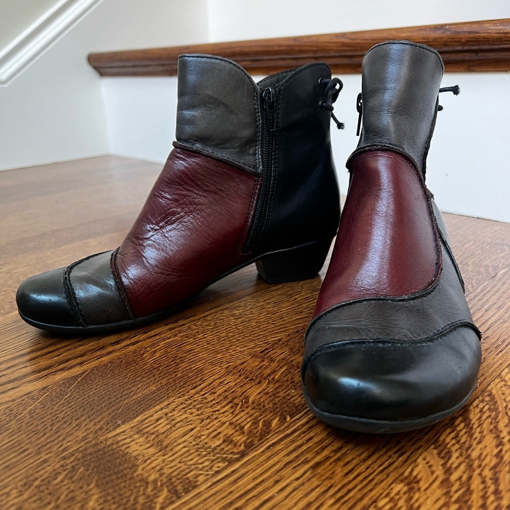 REMONTE DORNDORF Leather Patchwork Ankle Boots Boho Lagenlook‎ Red Colorblock 36
